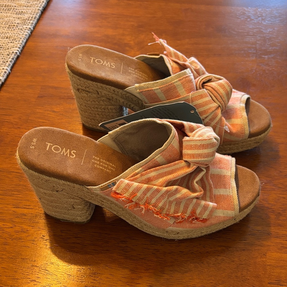 TOMS Women's Wedge Sandals - Orange and Tan Stripes